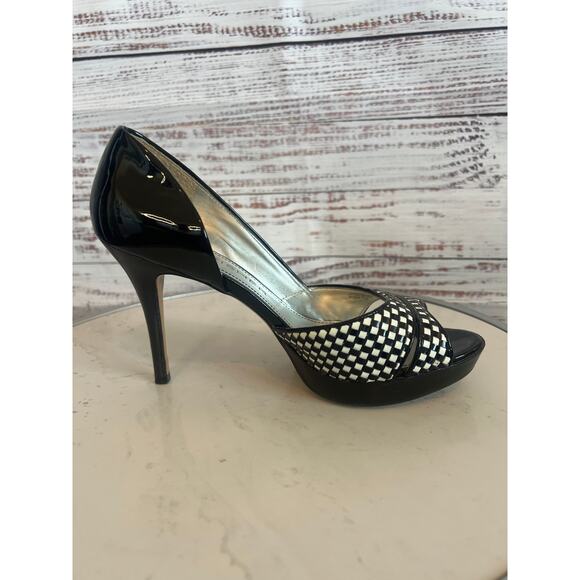 Marc Fisher Black and White Peep Toe Platform Heels Size 7 1/2 - Picture 8 of 12